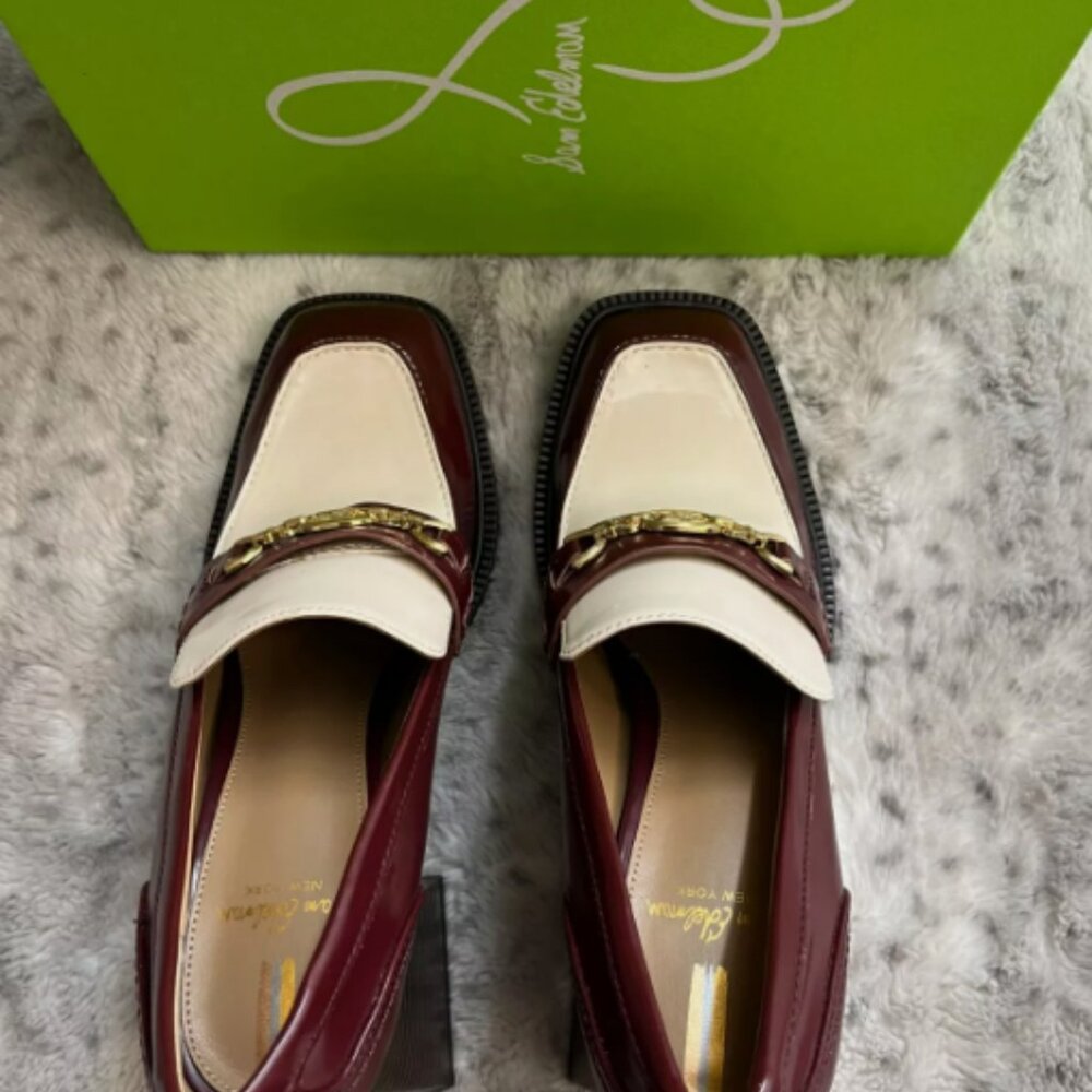 Sam Edelman Quincy Block Heel Loafer MSRP$190 CHIC & COMFORTABLE in Syrah/Ivory - Picture 8 of 13